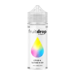 Fruit Drop E-Liquid Range 100ml 11 Fruit Drop E-Liquid Range 100ml -Electronic Cigarette Shop Fruit Drop 100ml Bottle Mockup Citrus Lychee Ice